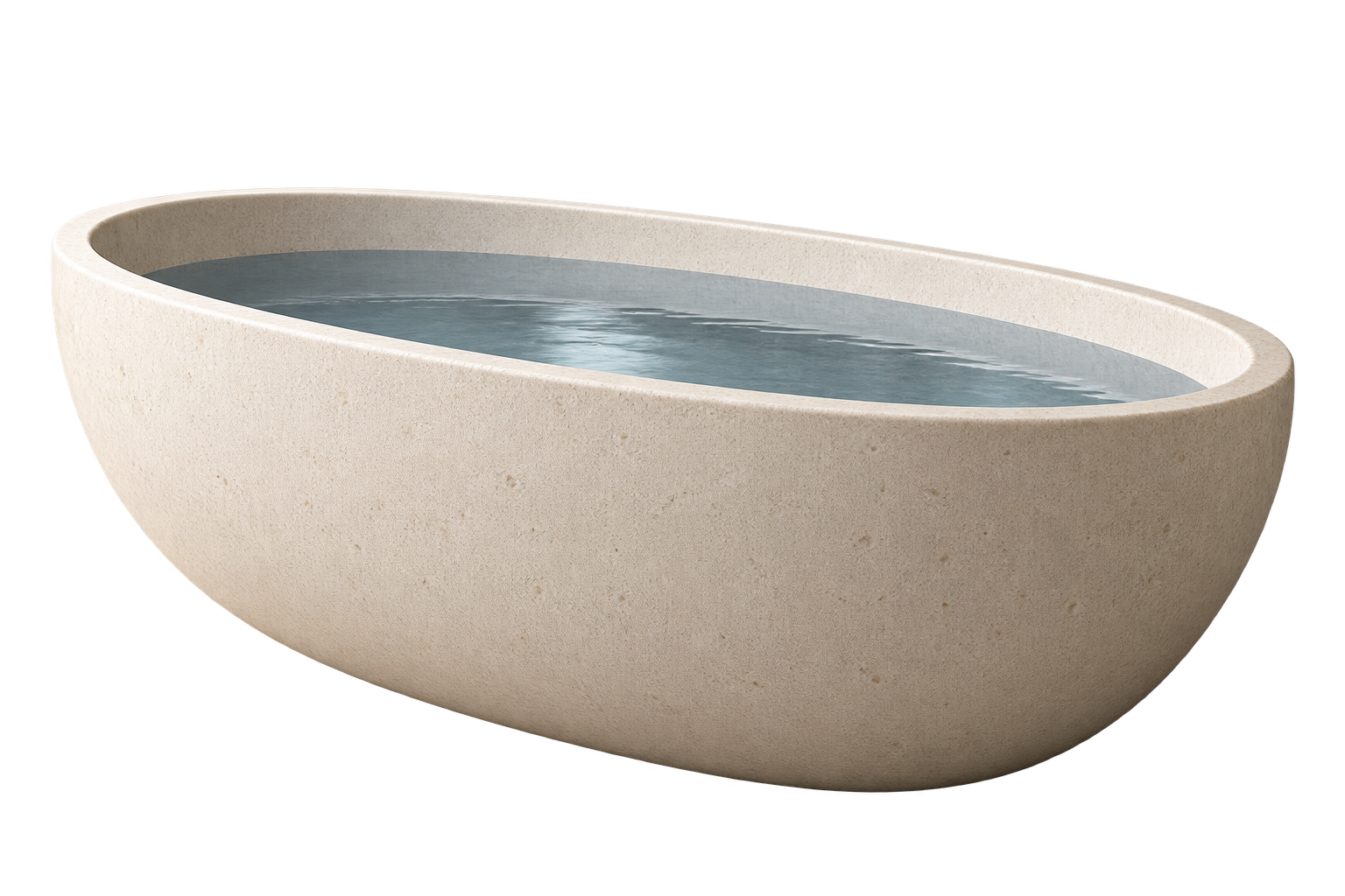 Sculpted ivory stone ice bath with clear water